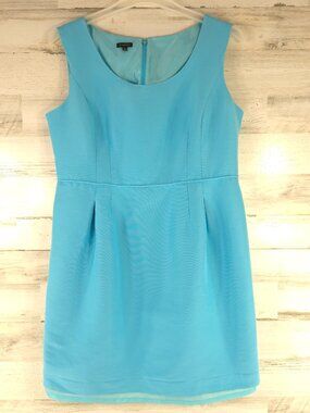 TALBOTS Women’s SIZE 16 Blue Cotton Silk A‑Line Sleeveless Dress Lined Crew Neck
